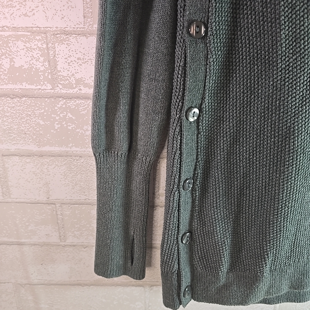 Sigrid Olsen Women’s Woven Green Pullover Sweater Button Side Cowl Neck Small - Picture 2 of 6